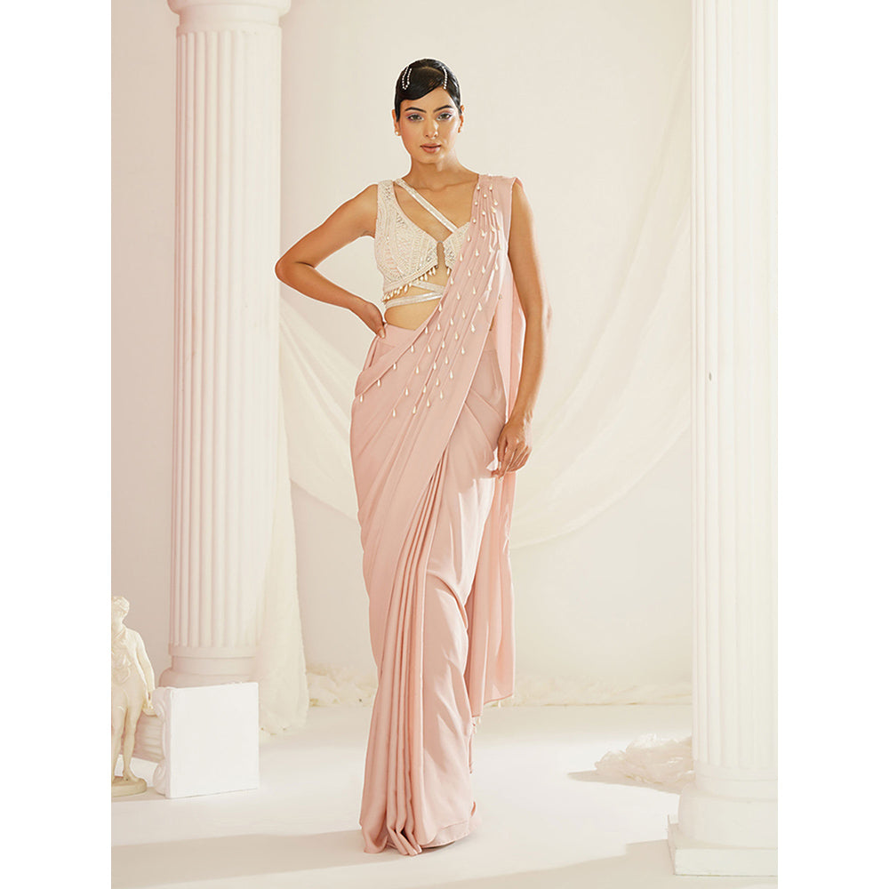 Kapda Dori Blush Pink Embroidered Pre-Draped Drape Saree with Stitched Blouse