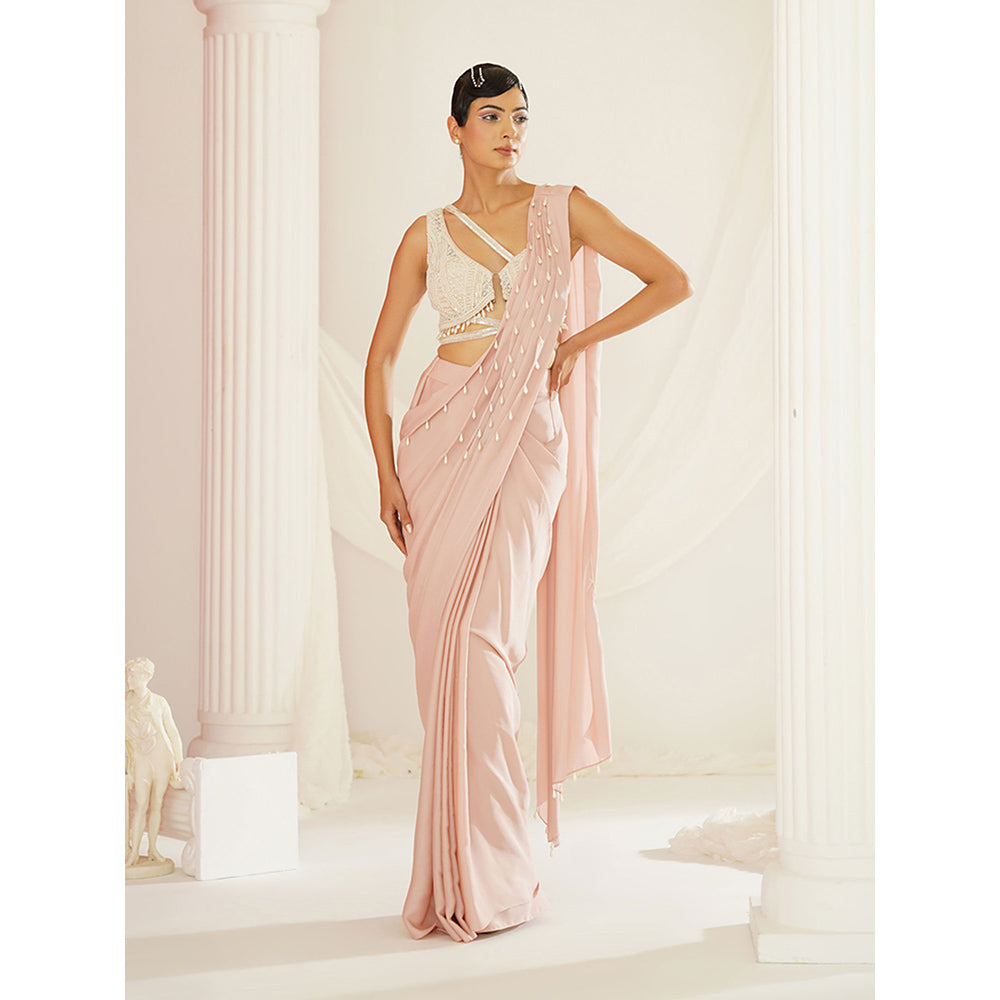 Kapda Dori Blush Pink Embroidered Pre-Draped Drape Saree with Stitched Blouse