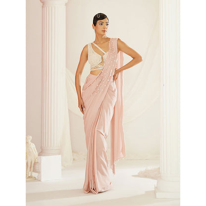 Kapda Dori Blush Pink Embroidered Pre-Draped Drape Saree with Stitched Blouse