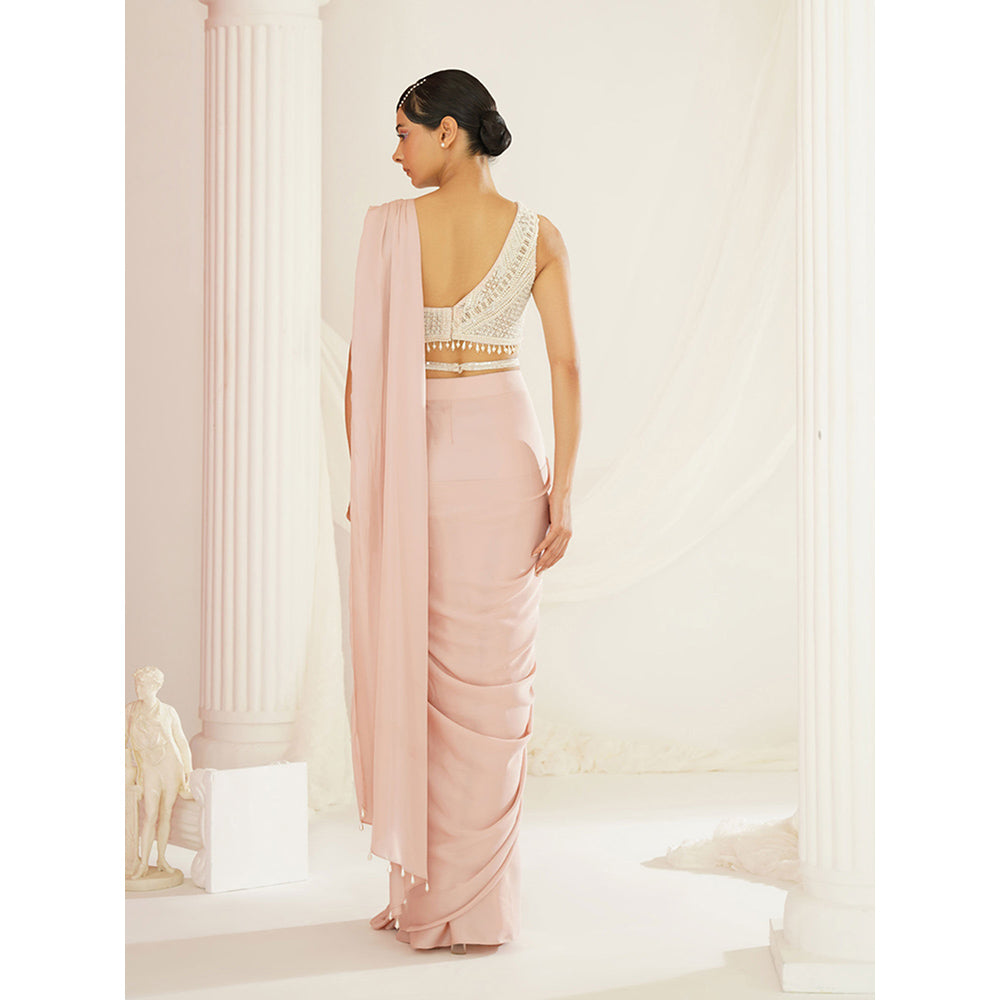 Kapda Dori Blush Pink Embroidered Pre-Draped Drape Saree with Stitched Blouse