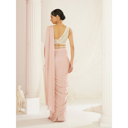Kapda Dori Blush Pink Embroidered Pre-Draped Drape Saree with Stitched Blouse