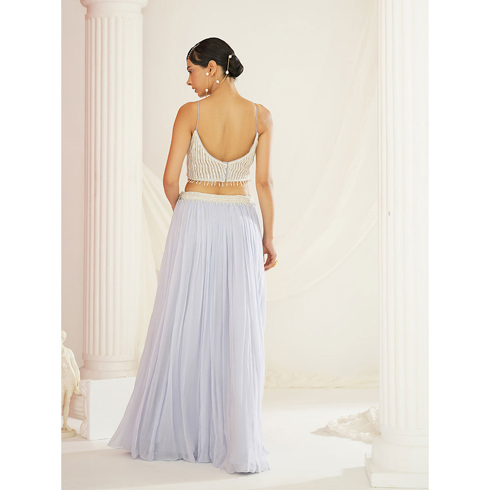 Kapda Dori Powder Blue Embroidered Lehenga with Blouse and Dupatta (Set of 3)