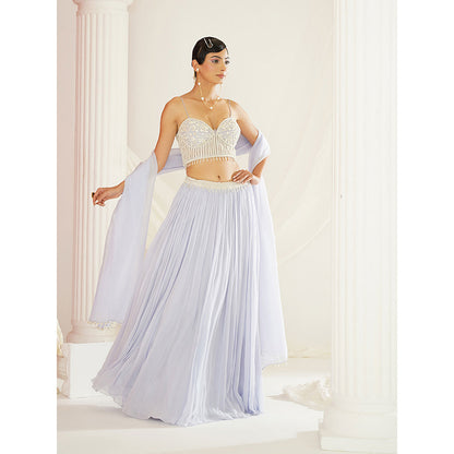 Kapda Dori Powder Blue Embroidered Lehenga with Blouse and Dupatta (Set of 3)