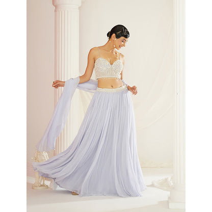 Kapda Dori Powder Blue Embroidered Lehenga with Blouse and Dupatta (Set of 3)