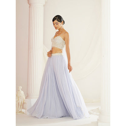 Kapda Dori Powder Blue Embroidered Lehenga with Blouse and Dupatta (Set of 3)