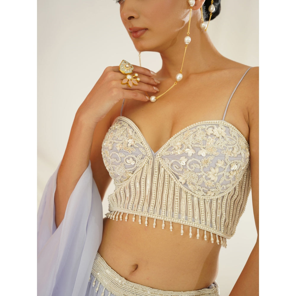 Kapda Dori Powder Blue Embroidered Lehenga with Blouse and Dupatta (Set of 3)