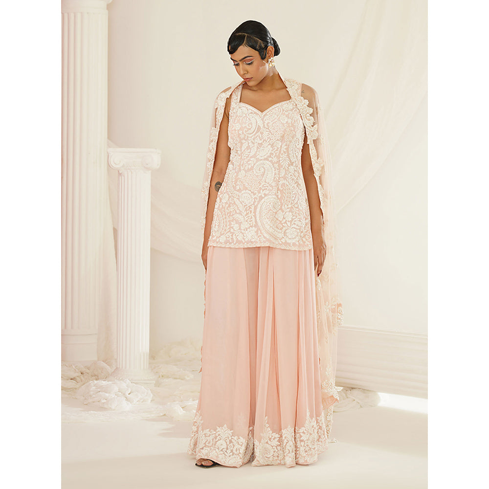 Kapda Dori Blush Pink Embellished Kurti with Palazzo and Dupatta (Set of 3)