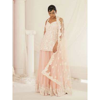 Kapda Dori Blush Pink Embellished Kurti with Palazzo and Dupatta (Set of 3)