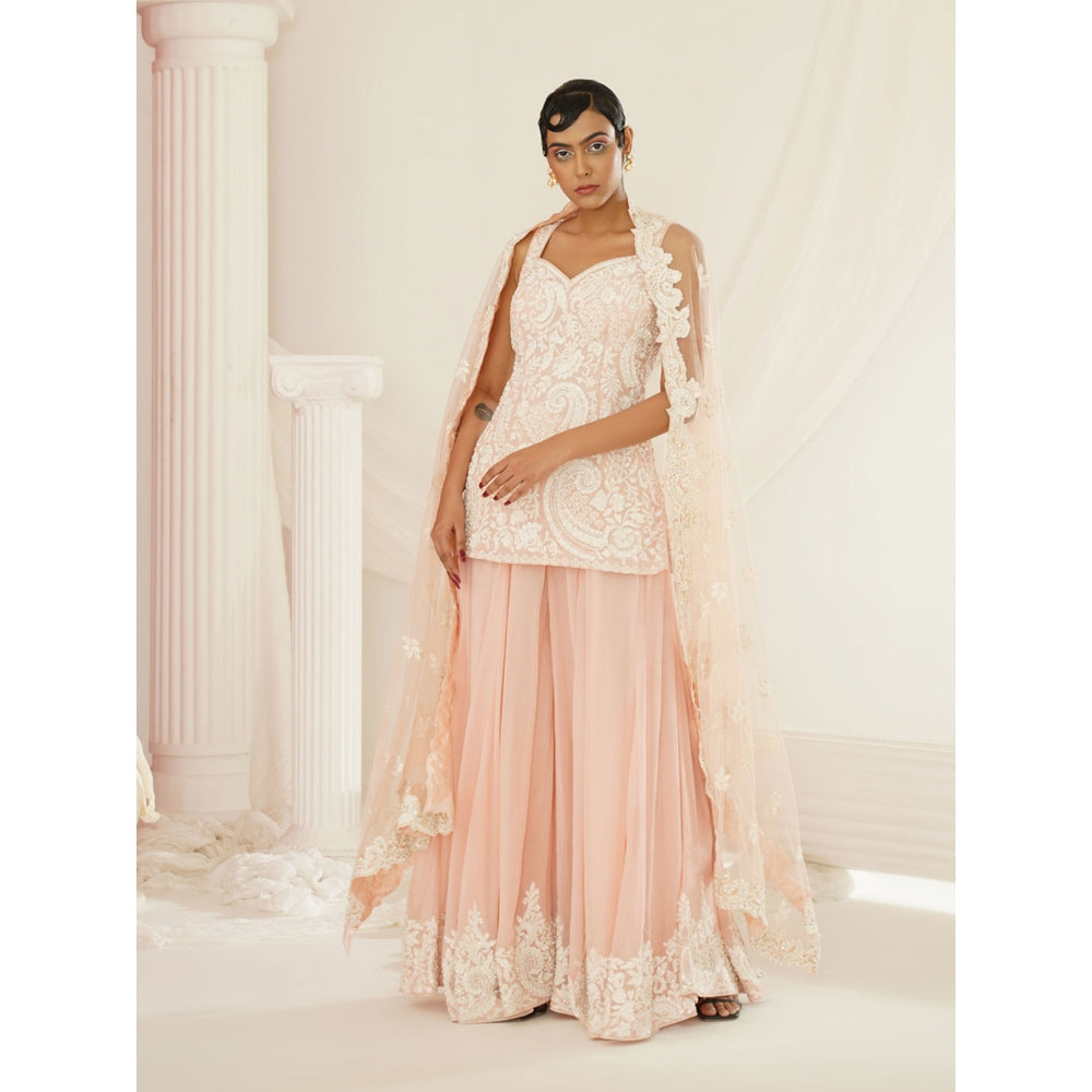 Kapda Dori Blush Pink Embellished Kurti with Palazzo and Dupatta (Set of 3)