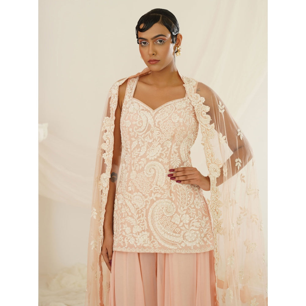 Kapda Dori Blush Pink Embellished Kurti with Palazzo and Dupatta (Set of 3)