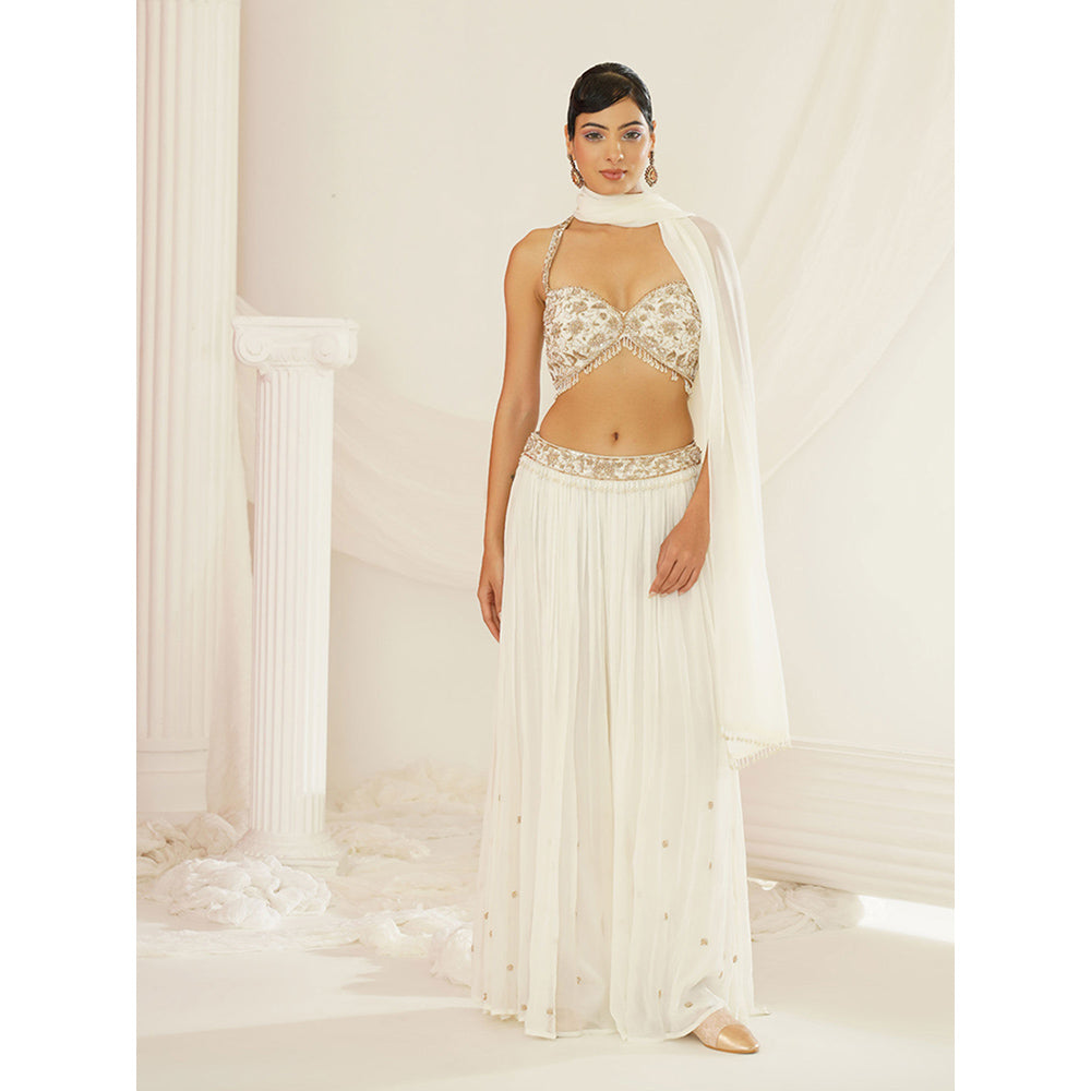 Kapda Dori White Embellished Blouse with Palazzo and Dupatta (Set of 3)