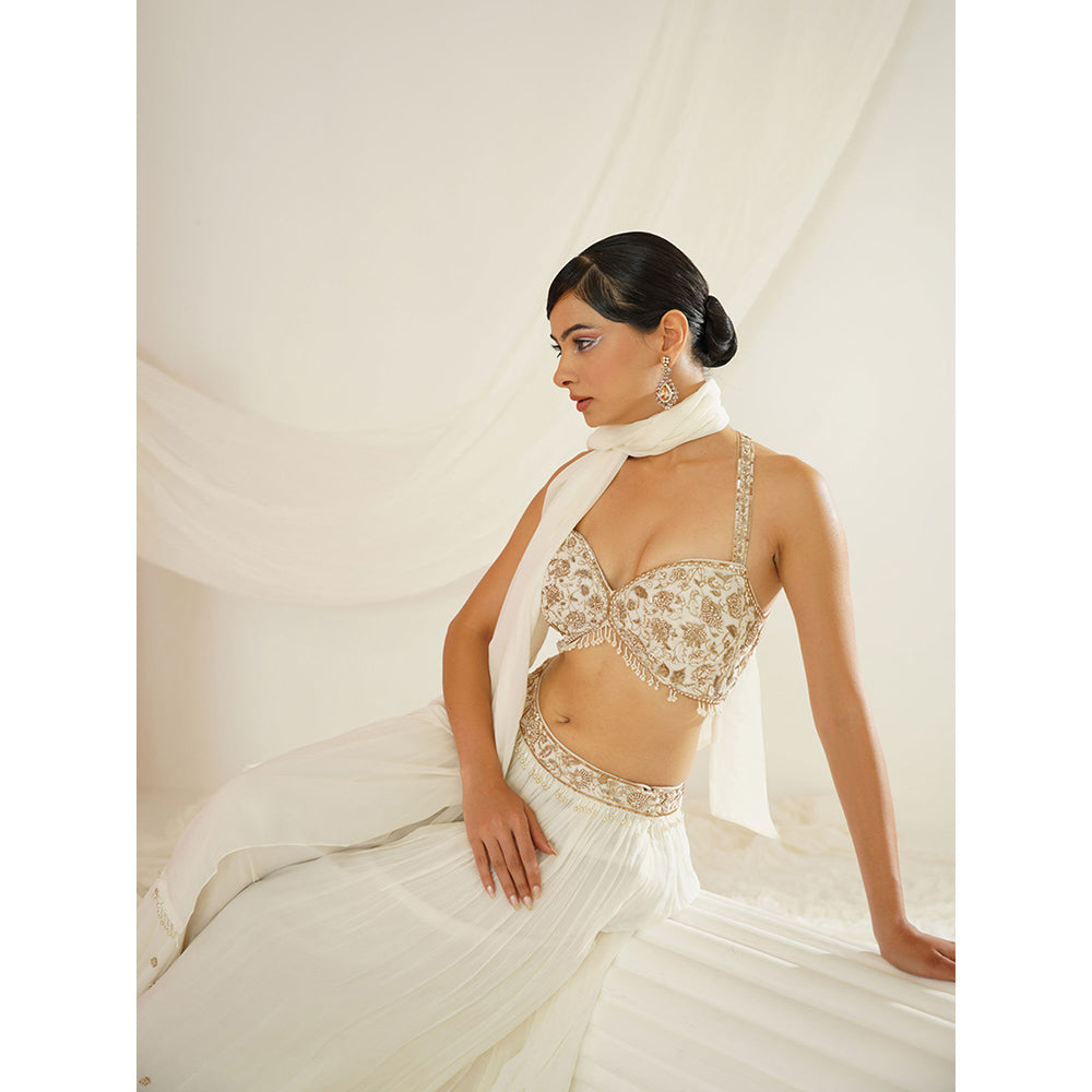 Kapda Dori White Embellished Blouse with Palazzo and Dupatta (Set of 3)