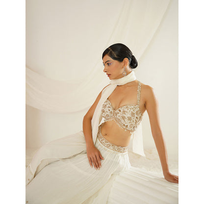 Kapda Dori White Embellished Blouse with Palazzo and Dupatta (Set of 3)