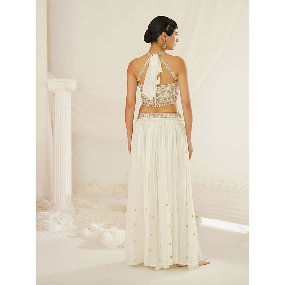 Kapda Dori White Embellished Blouse with Palazzo and Dupatta (Set of 3)