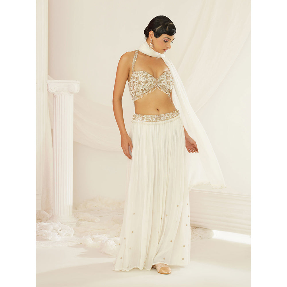 Kapda Dori White Embellished Blouse with Palazzo and Dupatta (Set of 3)