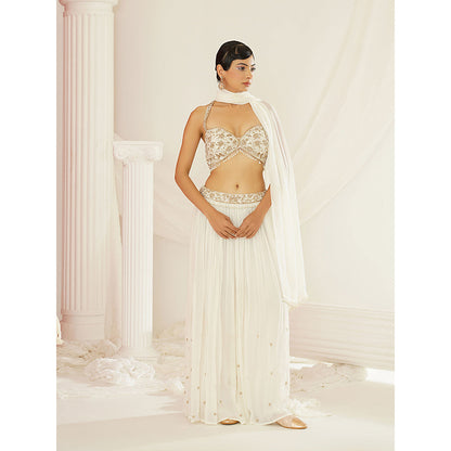 Kapda Dori White Embellished Blouse with Palazzo and Dupatta (Set of 3)