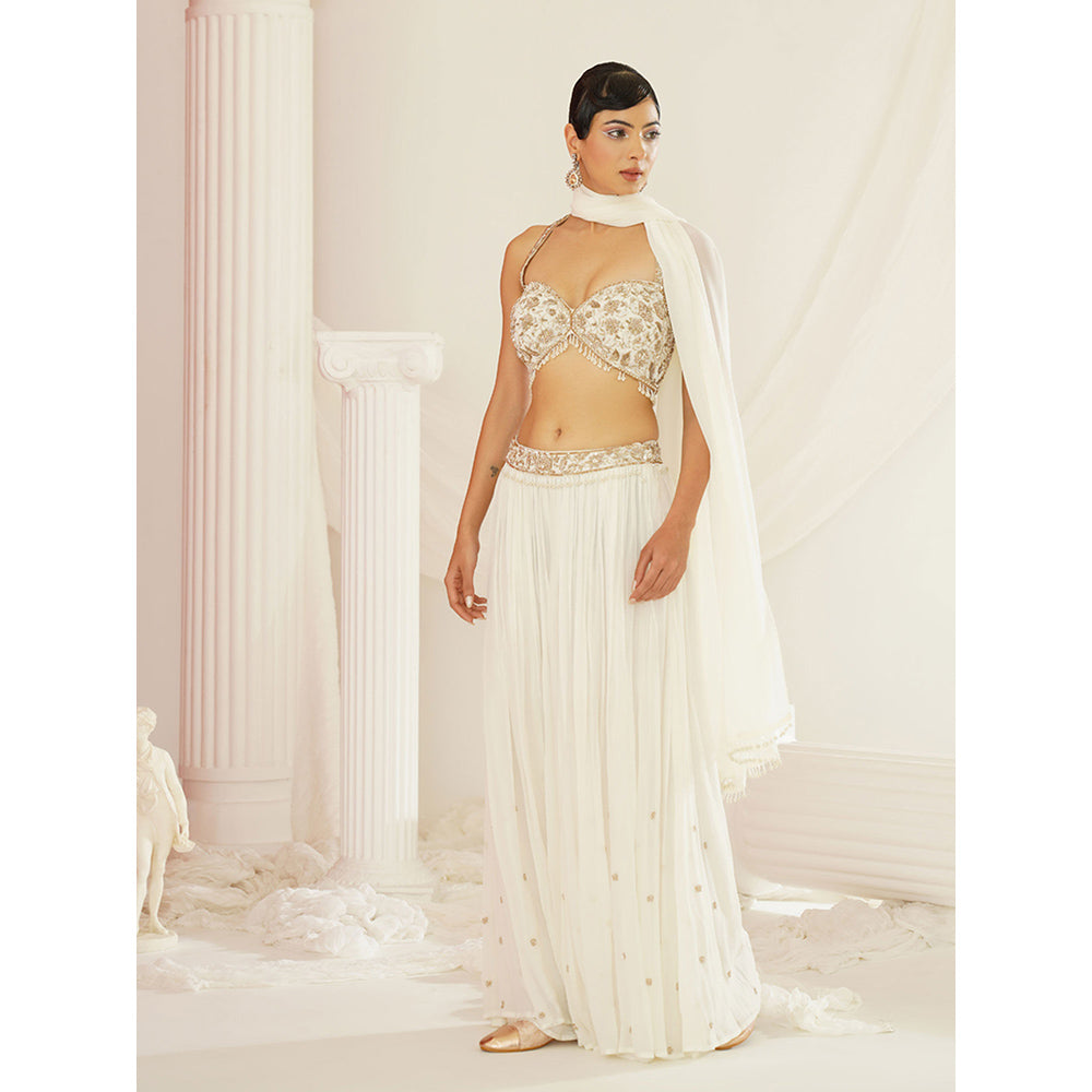 Kapda Dori White Embellished Blouse with Palazzo and Dupatta (Set of 3)