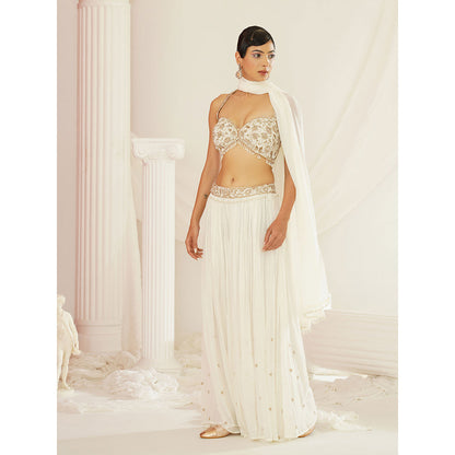 Kapda Dori White Embellished Blouse with Palazzo and Dupatta (Set of 3)