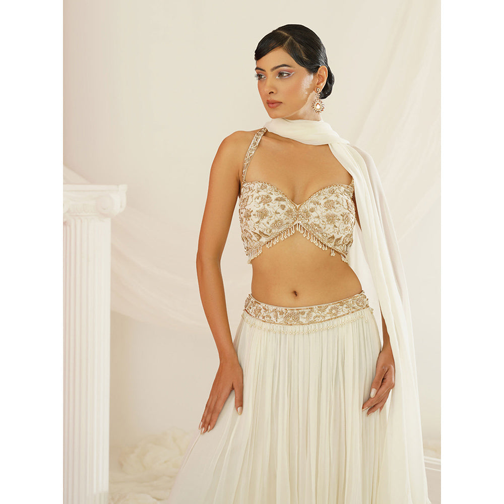 Kapda Dori White Embellished Blouse with Palazzo and Dupatta (Set of 3)