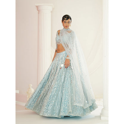 Kapda Dori Aqua Blue Embellished Blouse with Lehenga and Dupatta (Set of 3)