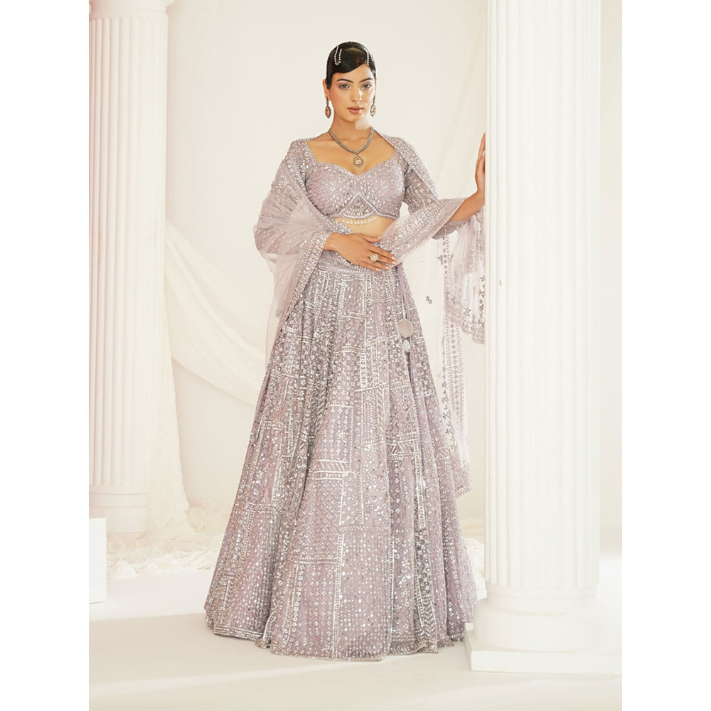 Kapda Dori Lavender Embellished Blouse with Lehenga and Dupatta (Set of 3)