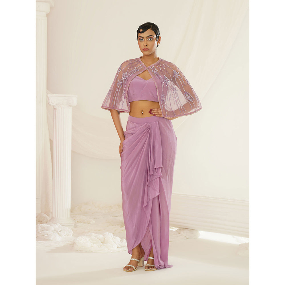 Kapda Dori Lavender Embroidered Blouse with Skirt and Cape (Set of 3)