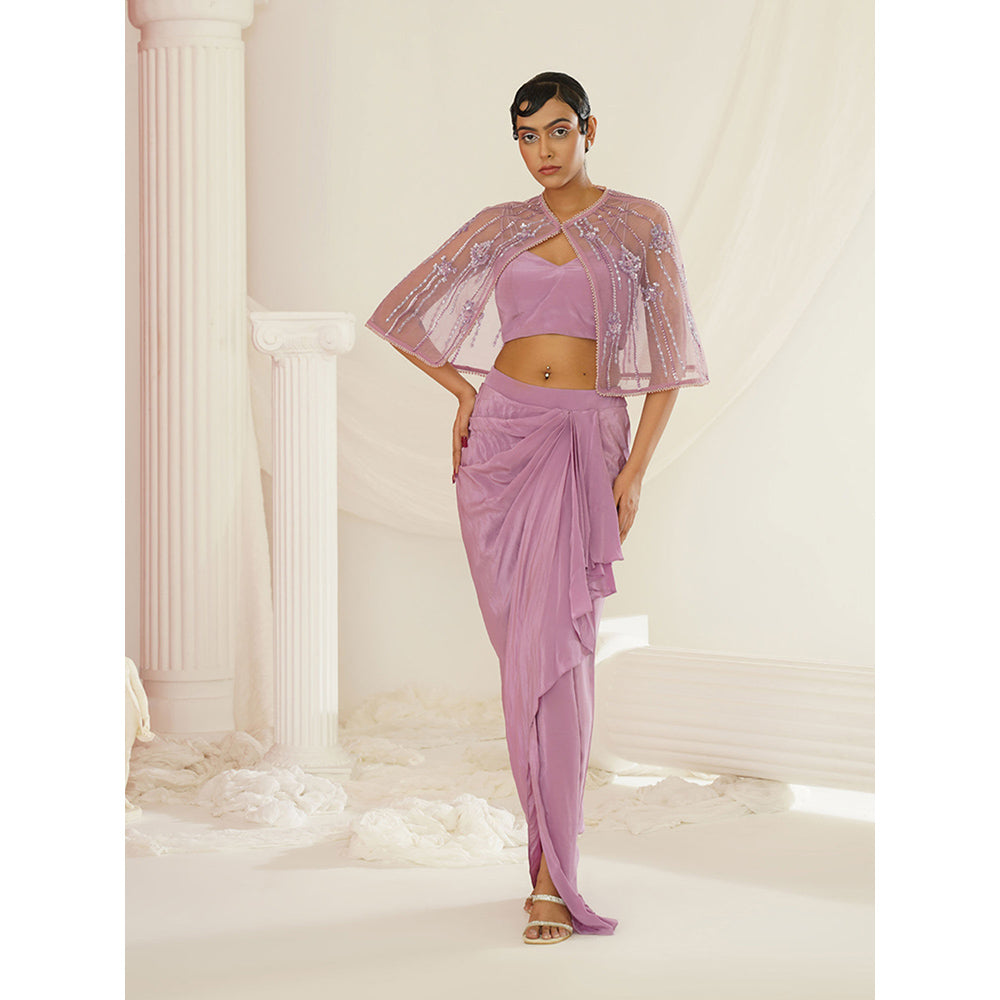 Kapda Dori Lavender Embroidered Blouse with Skirt and Cape (Set of 3)