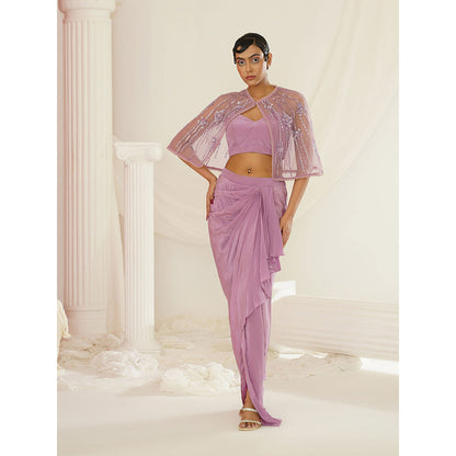 Kapda Dori Lavender Embroidered Blouse with Skirt and Cape (Set of 3)