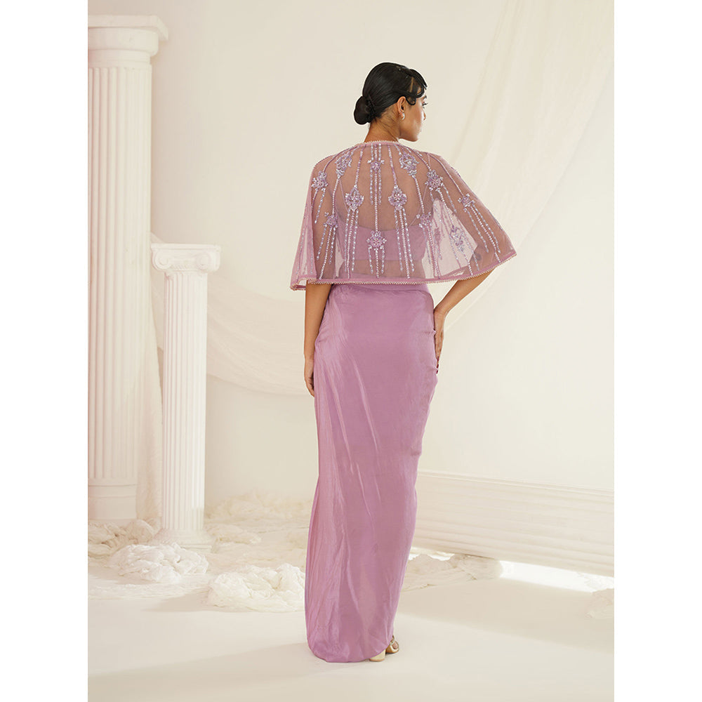 Kapda Dori Lavender Embroidered Blouse with Skirt and Cape (Set of 3)