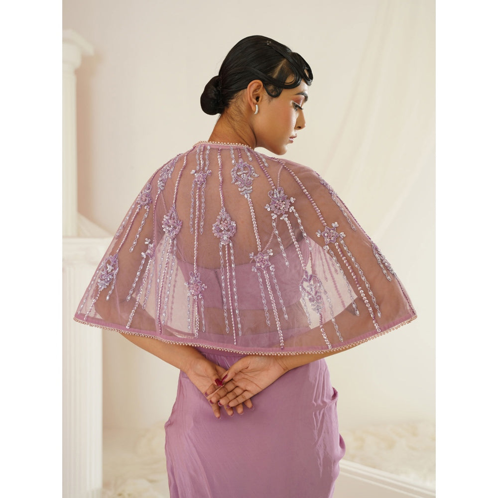 Kapda Dori Lavender Embroidered Blouse with Skirt and Cape (Set of 3)