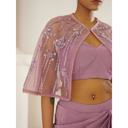 Kapda Dori Lavender Embroidered Blouse with Skirt and Cape (Set of 3)