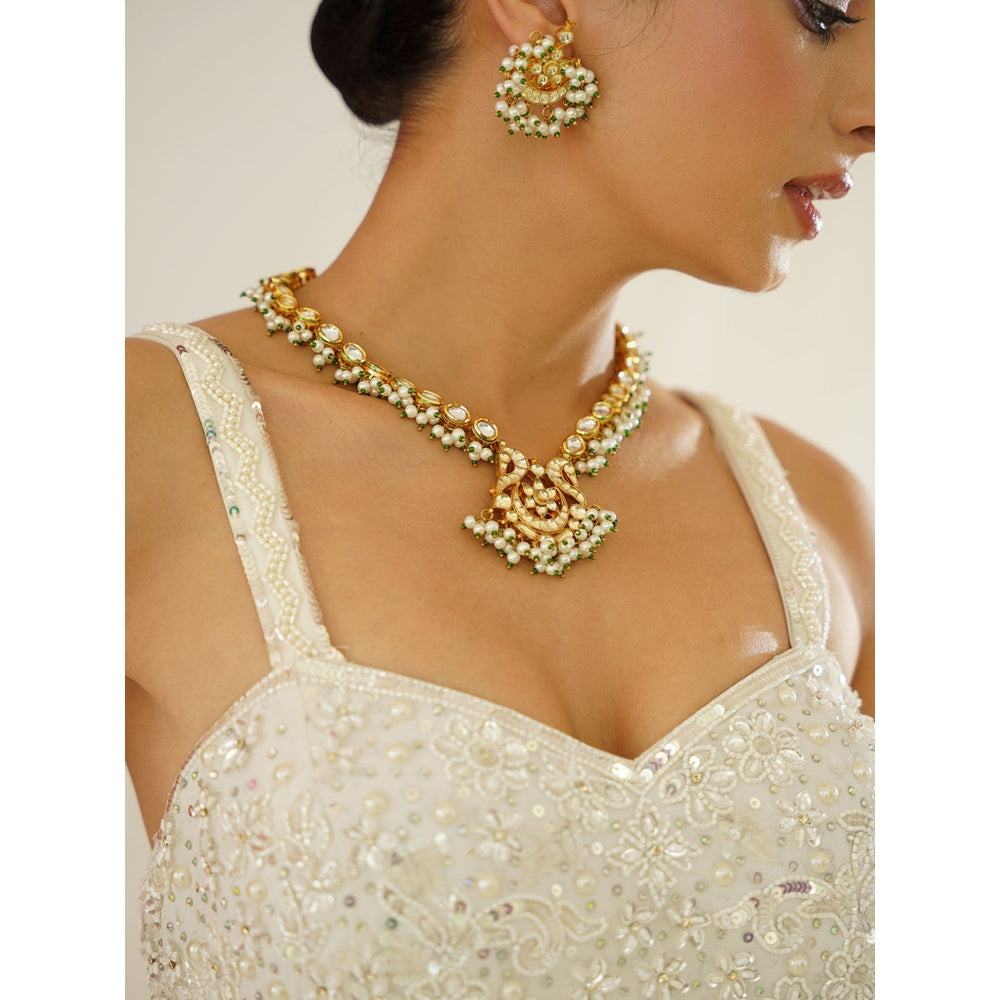 Kapda Dori White Embroidered Sharara with Peplum Top and Dupatta (Set of 3)