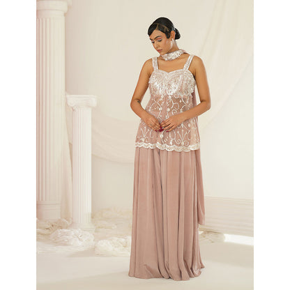 Kapda Dori Nude Sharara with Peplum Top and Dupatta (Set of 3)