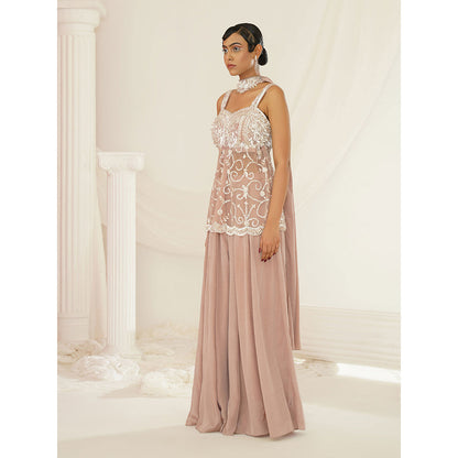 Kapda Dori Nude Sharara with Peplum Top and Dupatta (Set of 3)