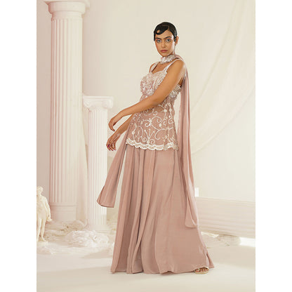 Kapda Dori Nude Sharara with Peplum Top and Dupatta (Set of 3)