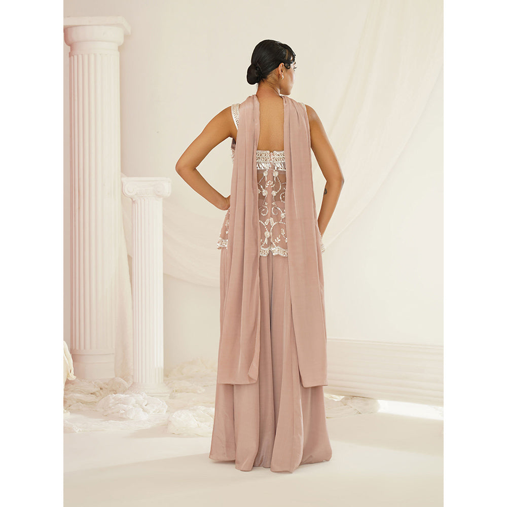 Kapda Dori Nude Sharara with Peplum Top and Dupatta (Set of 3)