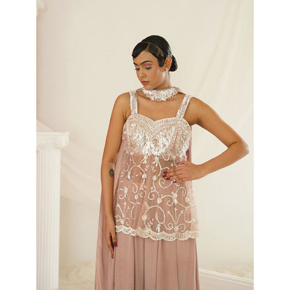 Kapda Dori Nude Sharara with Peplum Top and Dupatta (Set of 3)