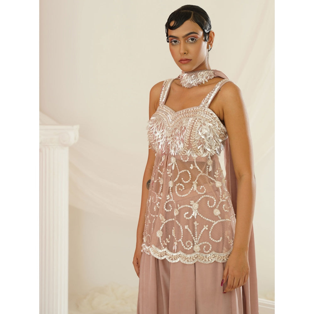 Kapda Dori Nude Sharara with Peplum Top and Dupatta (Set of 3)