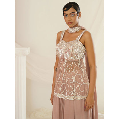 Kapda Dori Nude Sharara with Peplum Top and Dupatta (Set of 3)