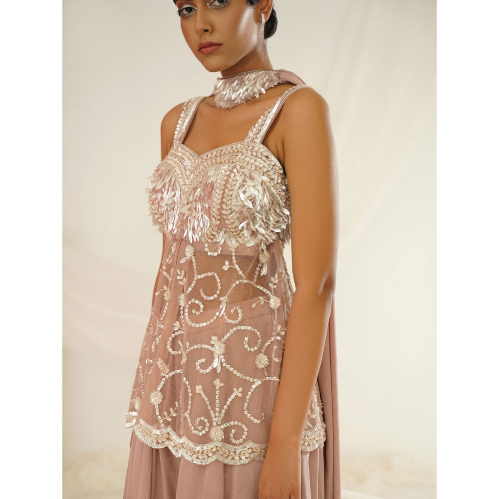 Kapda Dori Nude Sharara with Peplum Top and Dupatta (Set of 3)