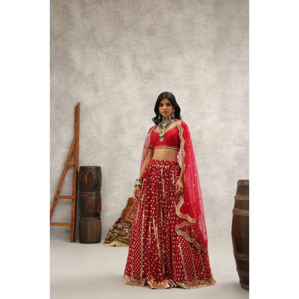 Kapda Dori Maroon Sequins Embroidered Lehenga with Blouse and Dupatta (Set of 3)