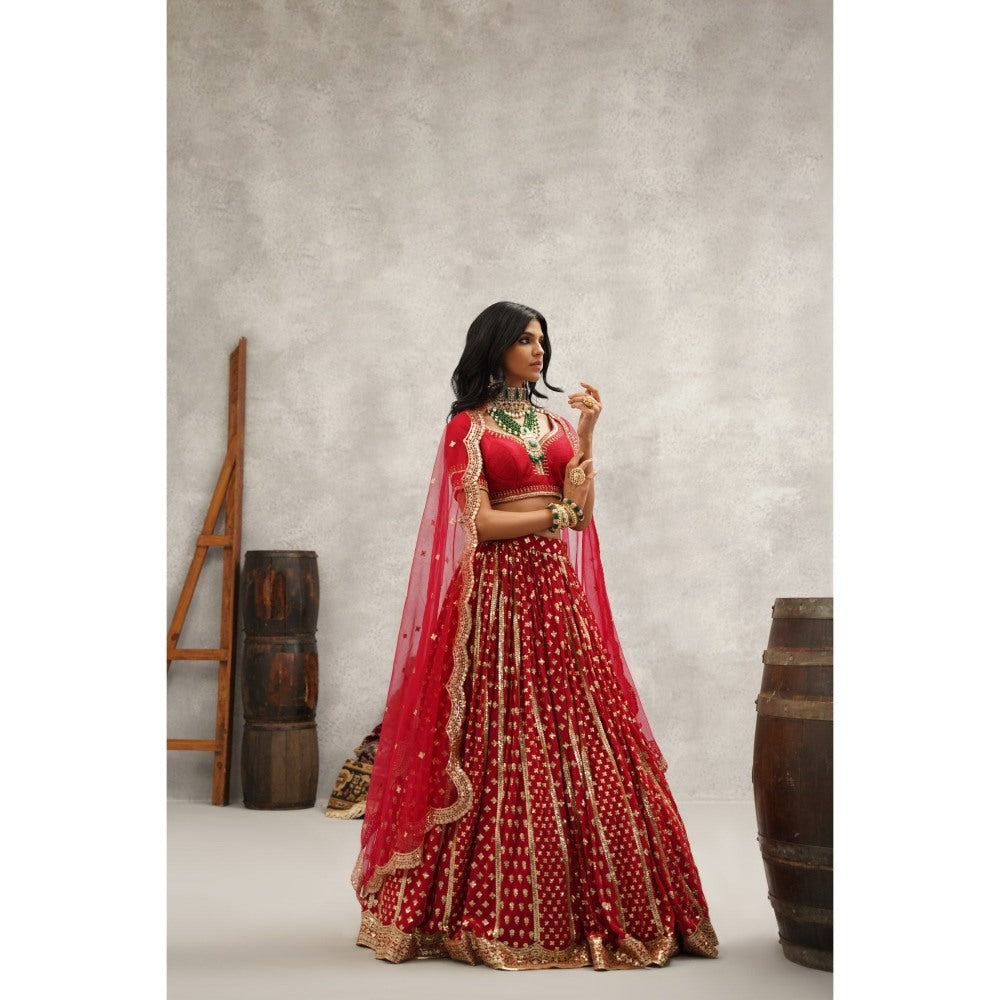 Kapda Dori Maroon Sequins Embroidered Lehenga with Blouse and Dupatta (Set of 3)