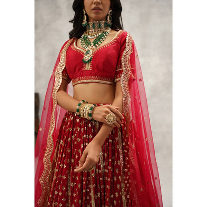 Kapda Dori Maroon Sequins Embroidered Lehenga with Blouse and Dupatta (Set of 3)