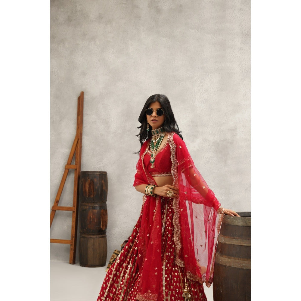 Kapda Dori Maroon Sequins Embroidered Lehenga with Blouse and Dupatta (Set of 3)