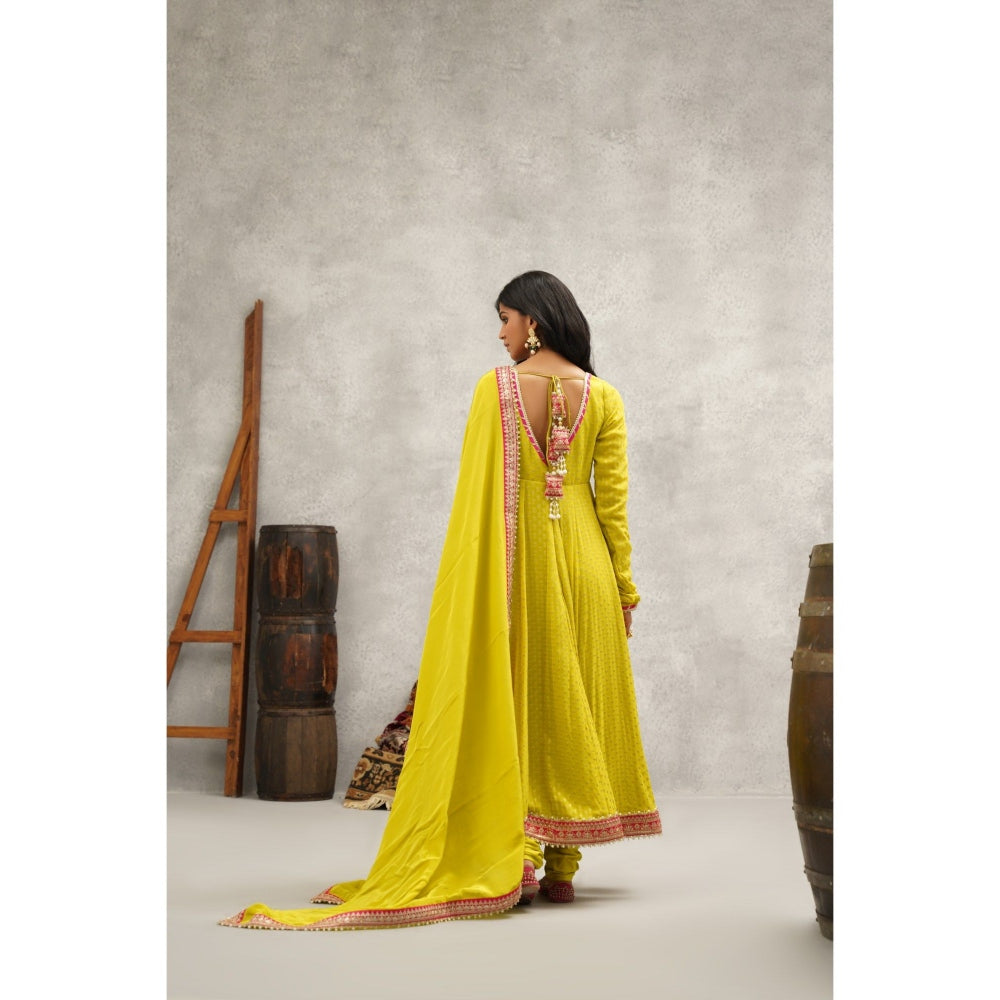 Kapda Dori Yellow Banarsi Georgette Anarkali with Churidar and Dupatta (Set of 3)