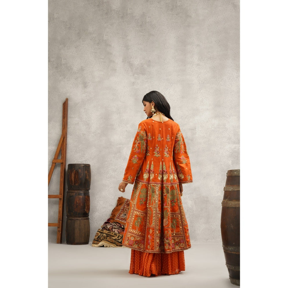 Kapda Dori Orange Embroidered Jacket with Crop Top and Sharara (Set of 3)