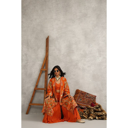 Kapda Dori Orange Embroidered Jacket with Crop Top and Sharara (Set of 3)