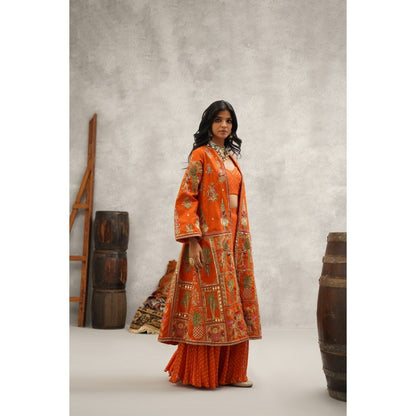 Kapda Dori Orange Embroidered Jacket with Crop Top and Sharara (Set of 3)