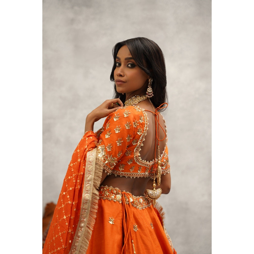 Kapda Dori Orange Embroidered Blouse with Lehenga and Dupatta (Set of 3)