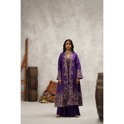 Kapda Dori Purple Embroidered Jacket with Bustier and Sharara (Set of 3)
